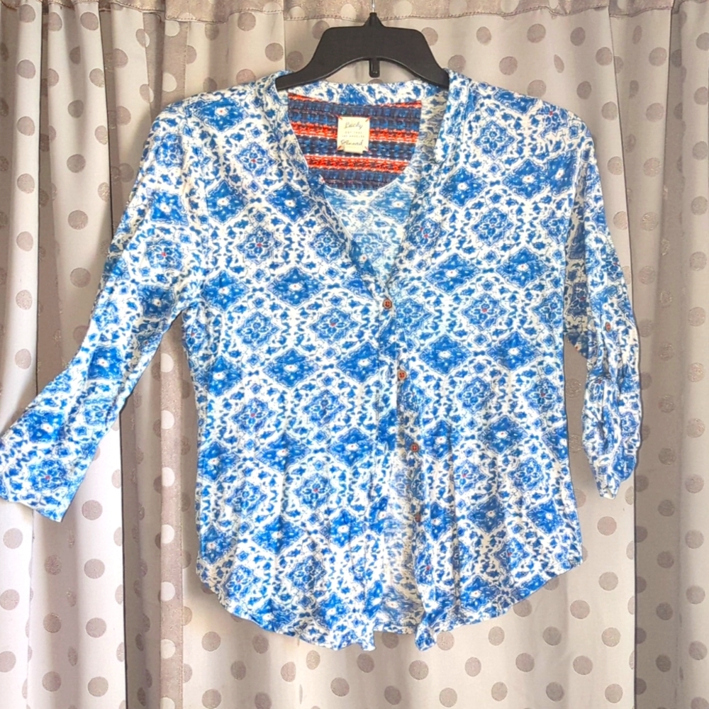 Lucky Brand Blue and White Button Down Shirt